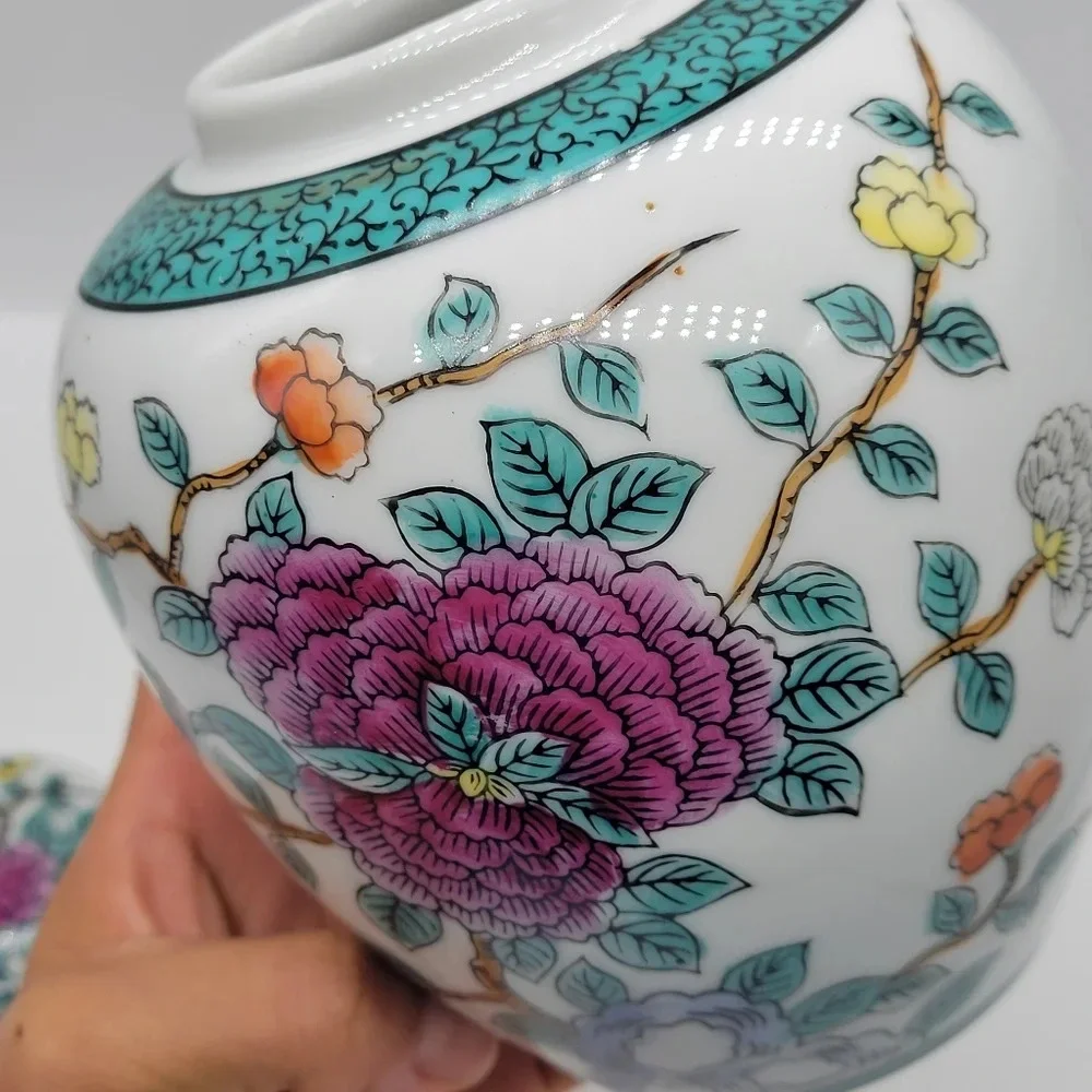 Vintage RARE ARDCO Multicolor Floral Ginger Jar From Japan Porcelain